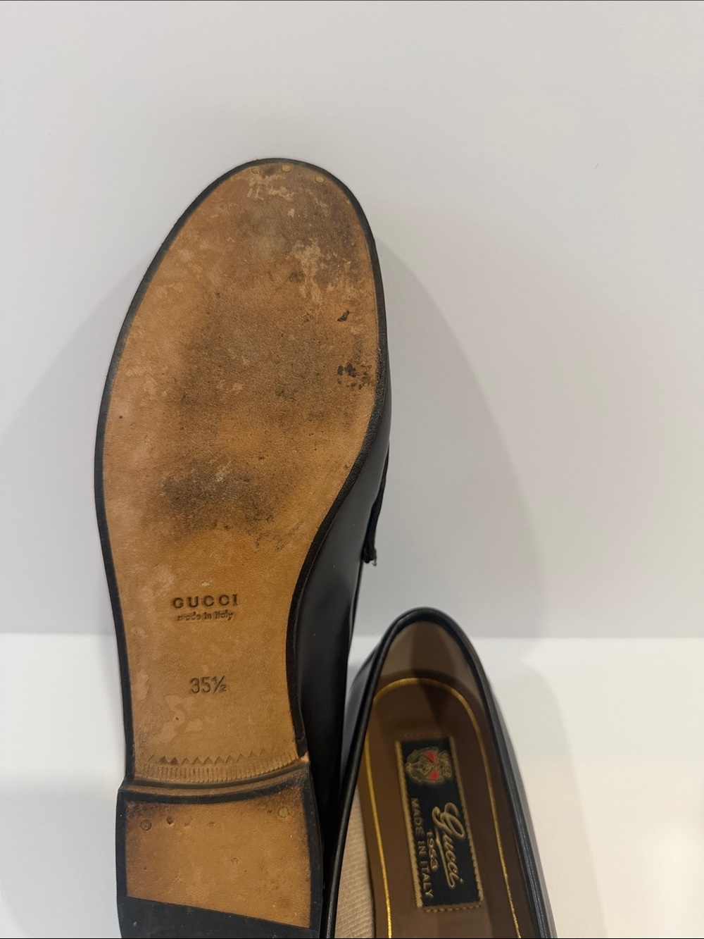 Black Leather Women’s Horsebit Loafers with Gold Hardware - Picture 5 of 6